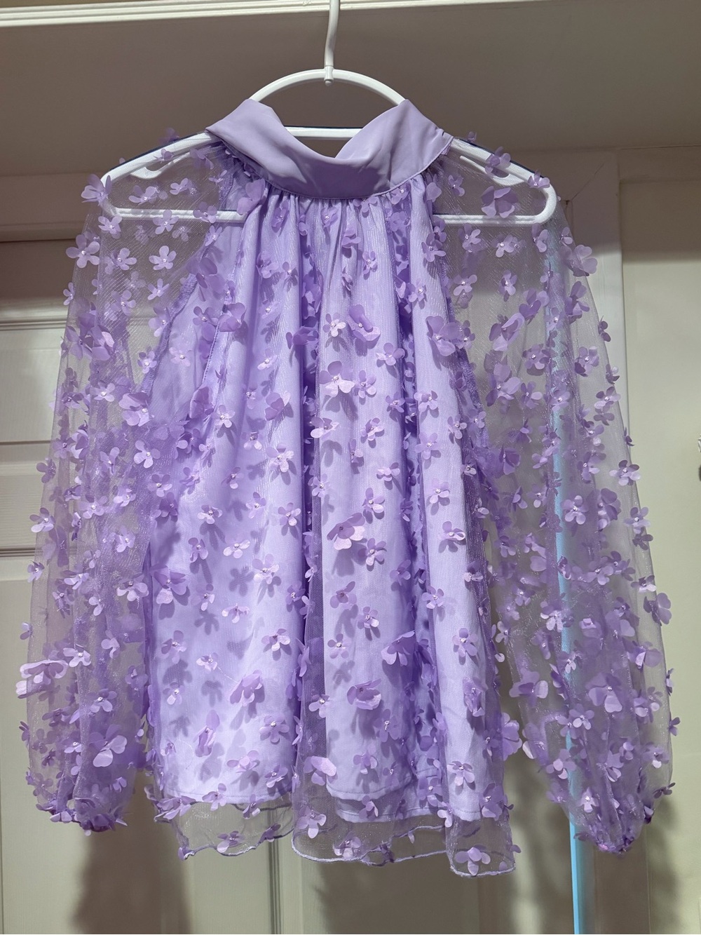 entro Lavender 3D Floral Mesh Blouse